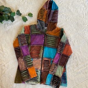 Boho Multi Color Patchwork Full Zip Hoodie